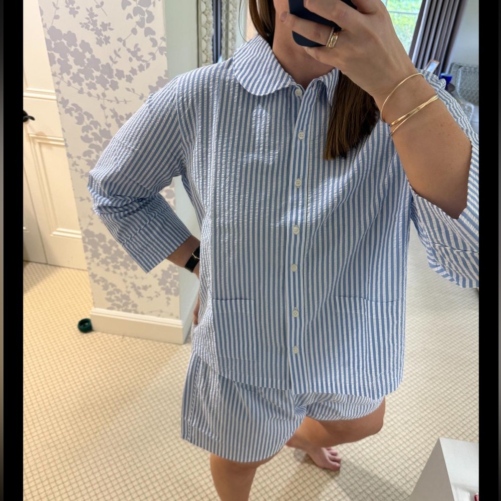 Lake button down shirt Georgie Pocket in Salt Spray Seersucker - Picture 2 of 4